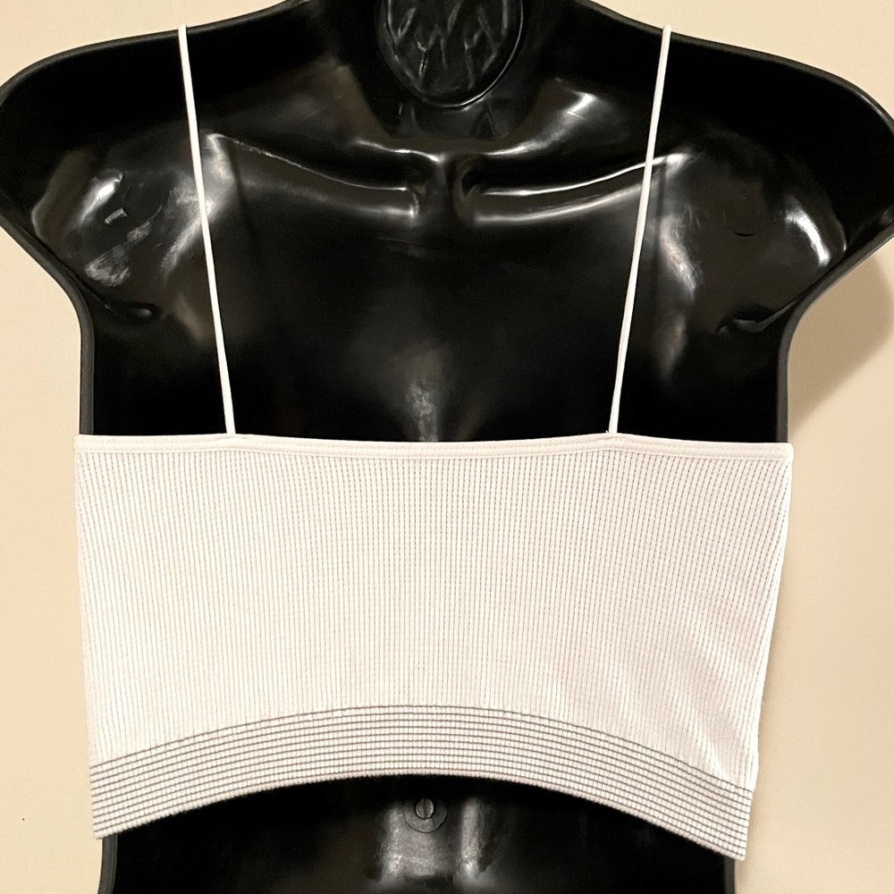 White crop top with striped waistband detail, size small - Picture 2 of 2